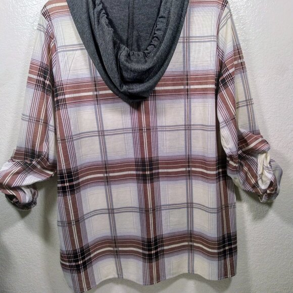 Urban Girl Plaid Button Down Hoodie 1X NWT - Picture 11 of 16